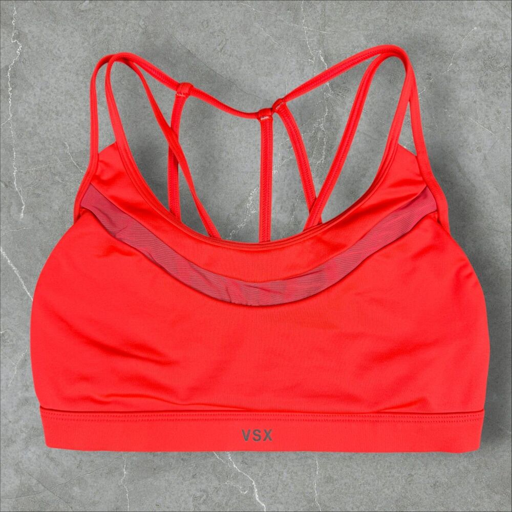 VSX Women's Neon Orange Pink Vented Strap Back Sports Bra Gym Activewear - Small